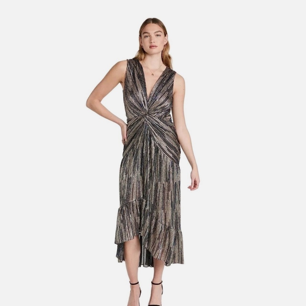 Misa Los Angeles Ava Metallic Stripe Midi Dress Size S